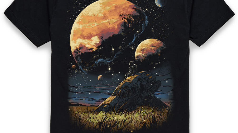 INTO THE AM Distant Wanderer men's graphic tee in black