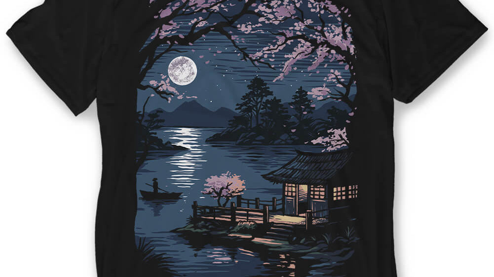 INTO THE AM Zen Reflections graphic tee in black, artwork with no brand logo