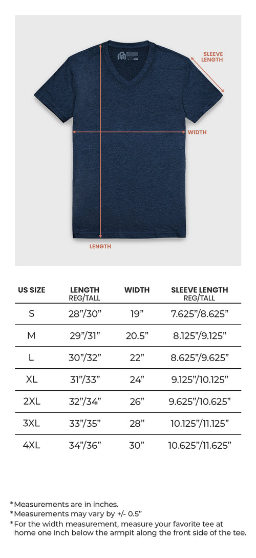 V-Neck Tee - B/NB Reg + Tall Size Chart