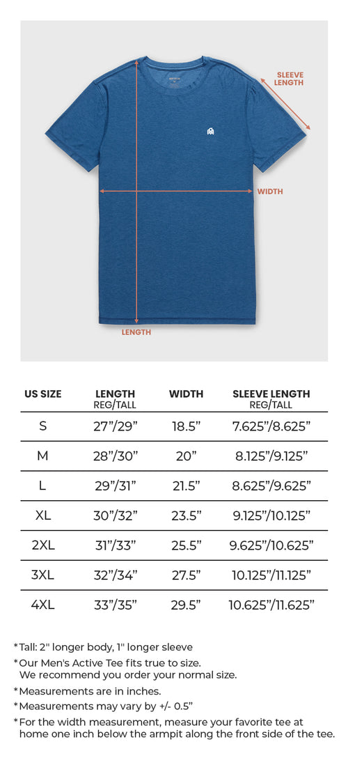 Active Tees Size Chart