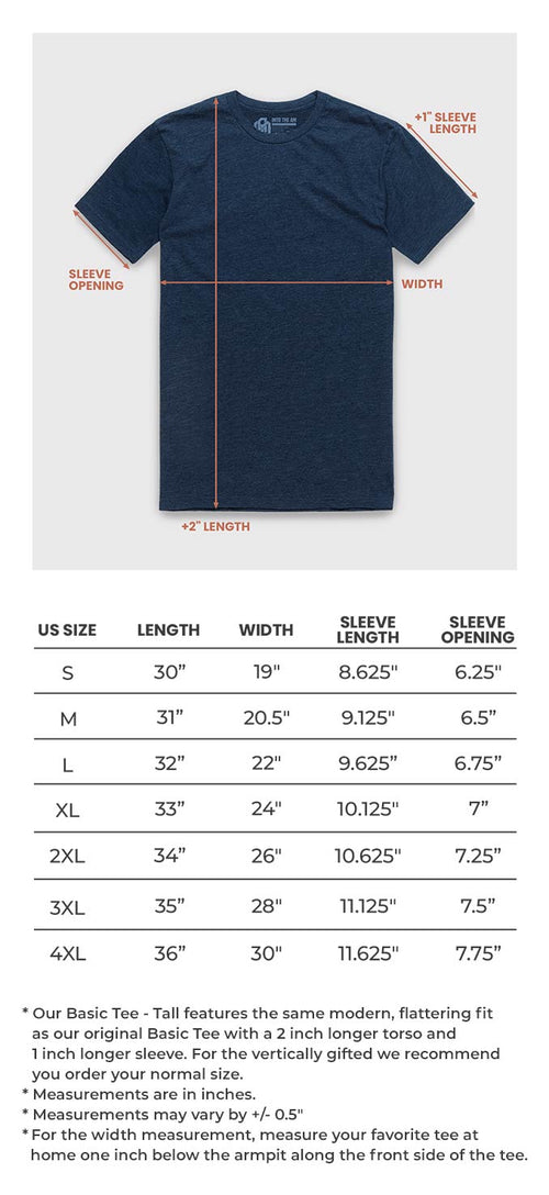 Basic Tee - Tall Size Chart