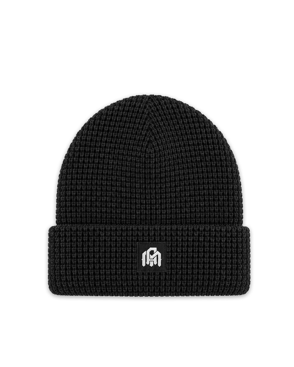Waffle Knit Beanie-Black-Regular-Mock