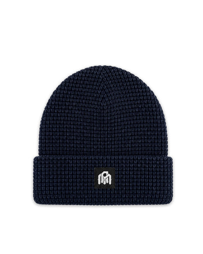 Waffle Knit Beanie-Navy-Regular-Mock