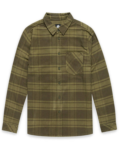 Fairbanks Flannel-Dark Olive-Regular-Mock--Model---L