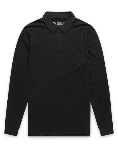 Long Sleeve Polo - Non-Branded-Black-Reg-Regular-Mock--Model---L