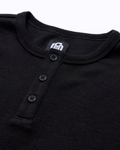 Long Sleeve Waffle Knit Henley - Non-Branded-Black-Detail--Zac---L-Regular