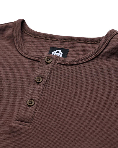 Long Sleeve Waffle Knit Henley-Brown-Detail--Model---M-Regular