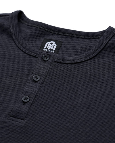 Long Sleeve Waffle Knit Henley-Charcoal-Full--Model---M-Regular