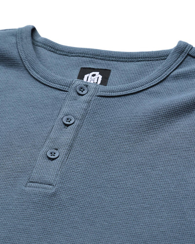 Long Sleeve Waffle Knit Henley-Indigo-Detail--Model---M-Regular