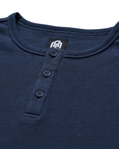 Long Sleeve Waffle Knit Henley-Navy-Detail--Model---M-Regular