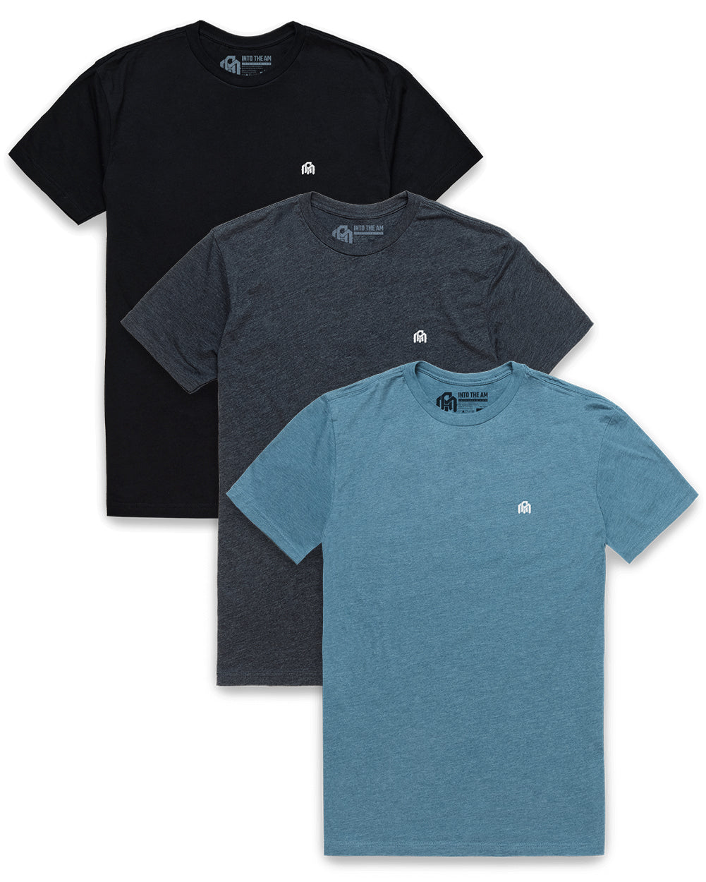 3 Pack Basic Tee - Branded-Black/Charcoal/Indigo-Regular-Mock--Model---L