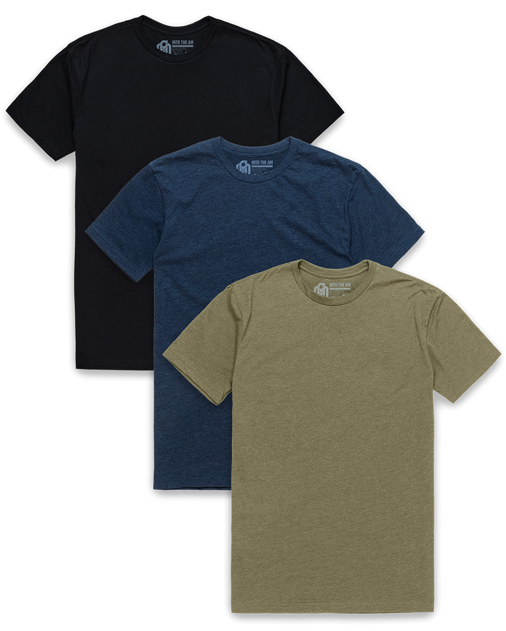 3 Pack Basic Tee - Non-Branded-Black/Navy/Olive Green-Regular-Mock--Model---L