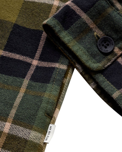 Ridgeview Flannel Jacket-Dark Olive Multi Plaid-Regular-Detail--Model---L