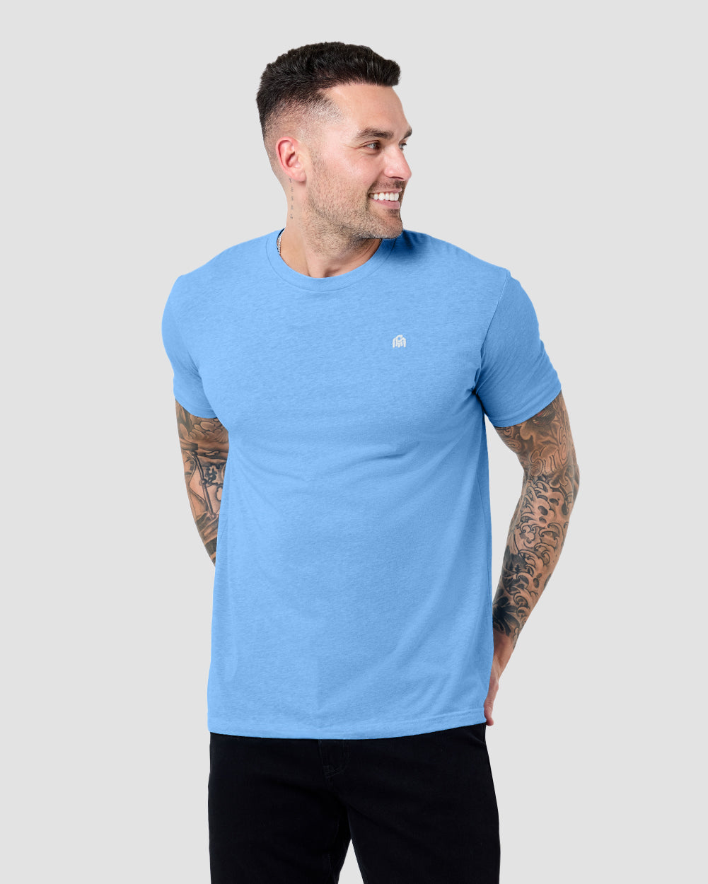 Basic Tee - Branded-Heather Columbia Blue-Reg-Regular-Front--Model---L