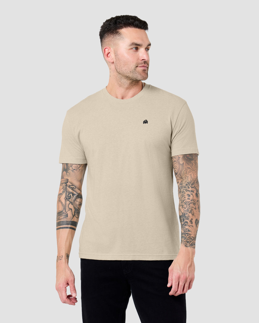 Basic Tee - Branded-Cream-Reg-Regular-Front--Model---L