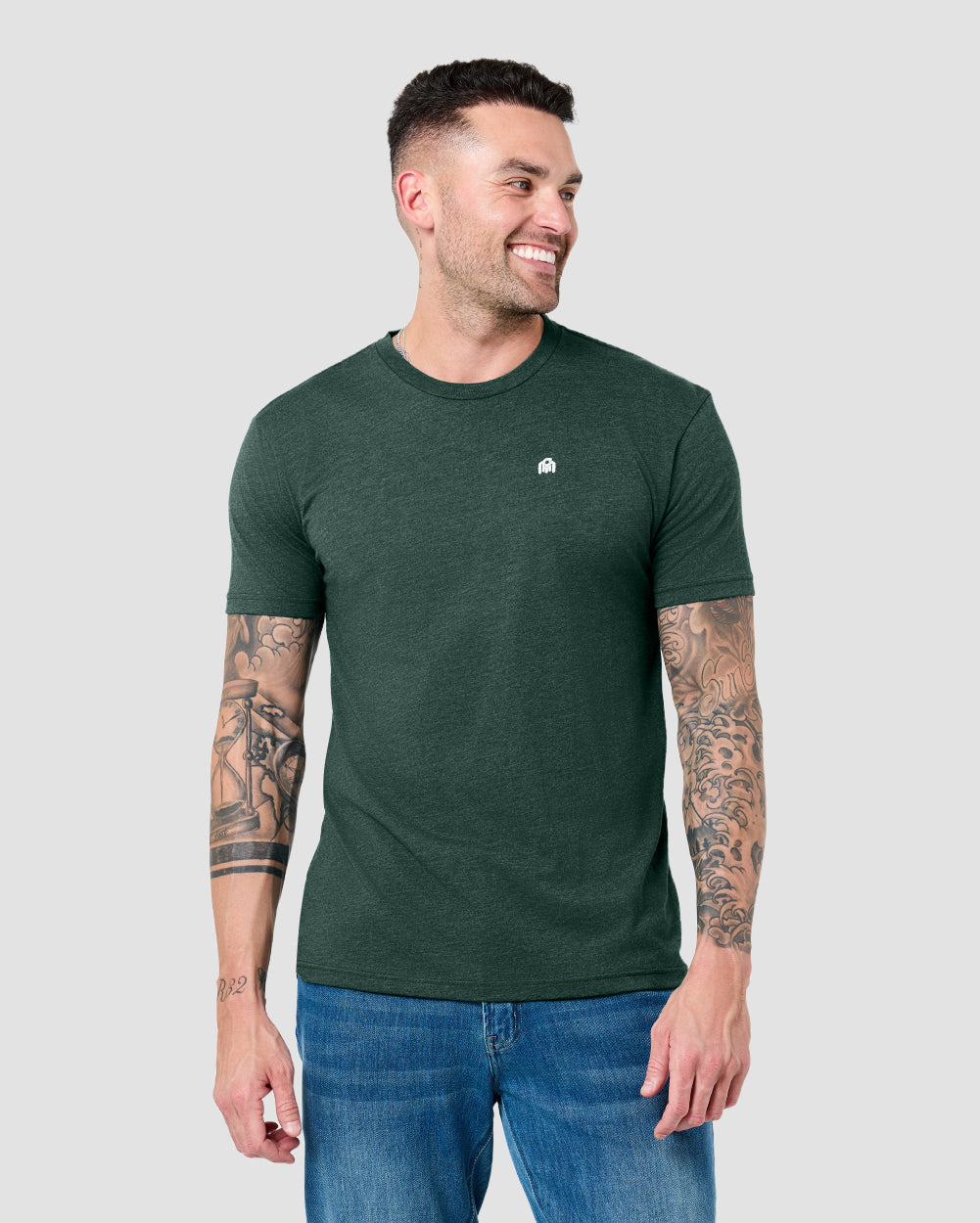 Basic Tee - Branded-Forest Green-Reg-Regular-Front--Model---L