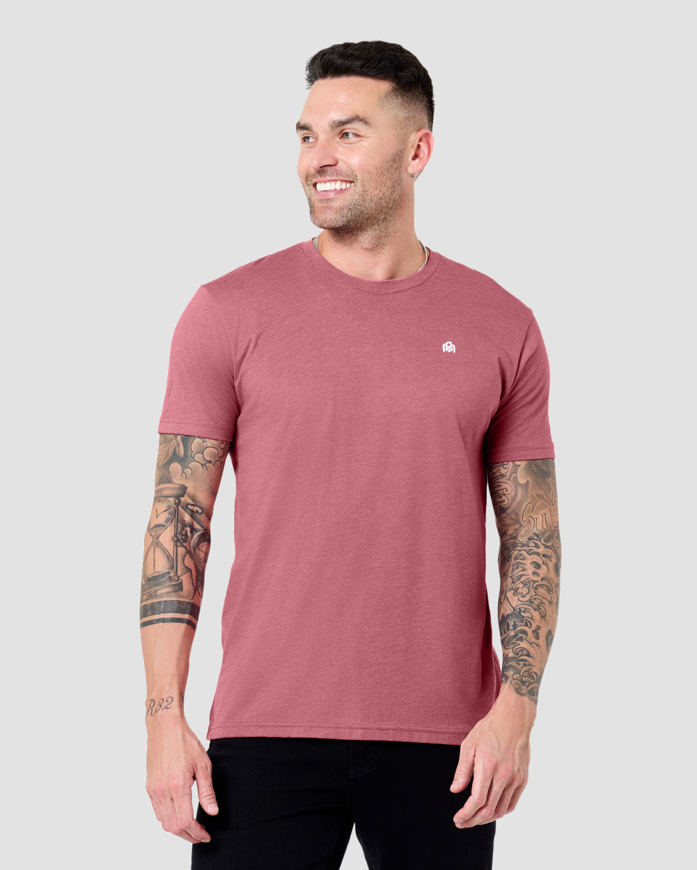 Basic Tee - Branded-Heather Mauve-Reg-Regular-Front--Model---L