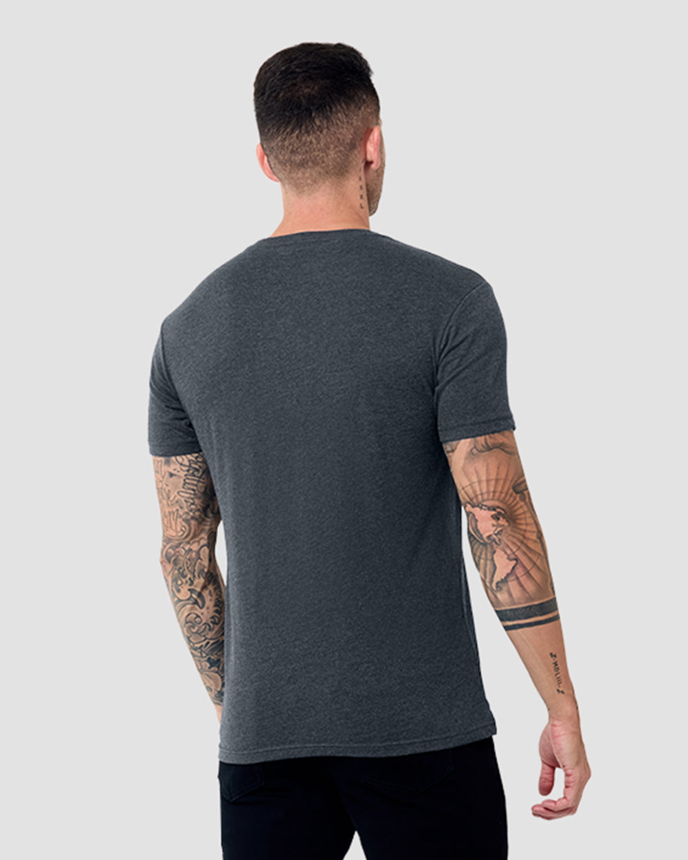 V-Neck Tee - Non-Branded-Charcoal-Regular-Back--Model---L