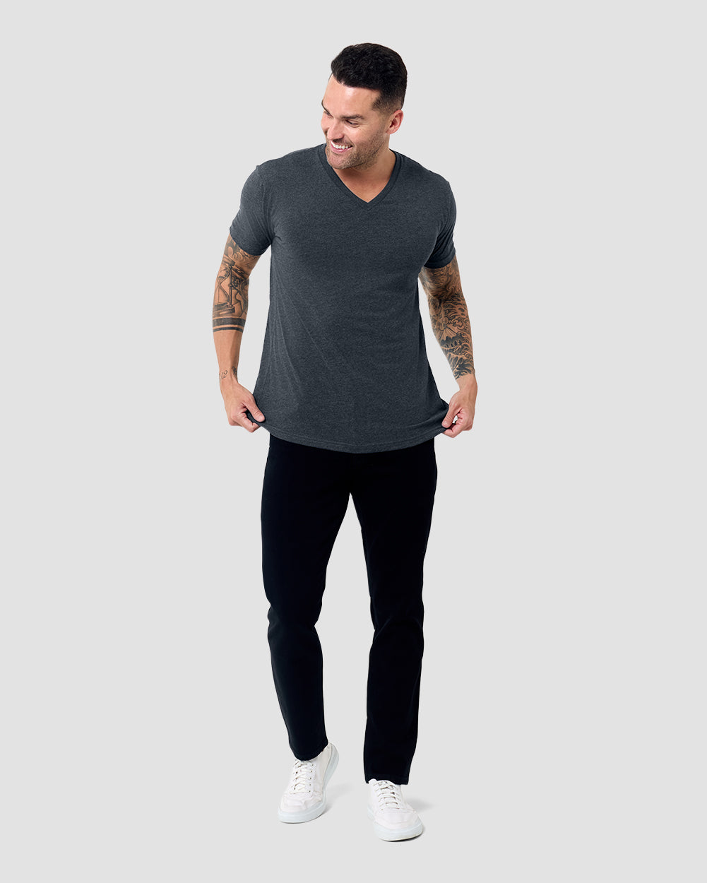 V-Neck Tee - Non-Branded-Charcoal-Reg-Regular-Full--Model---L