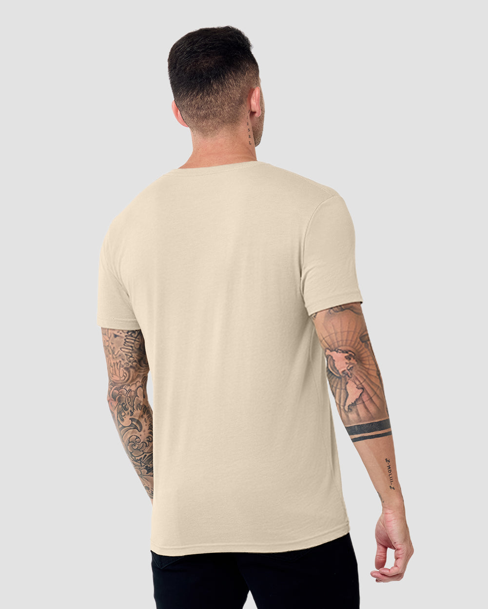 V-Neck Tee - Non-Branded-Cream-Reg-Regular-Back--Model---L