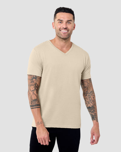 V-Neck Tee - Non-Branded-Cream-Reg-Regular-Front--Model---L