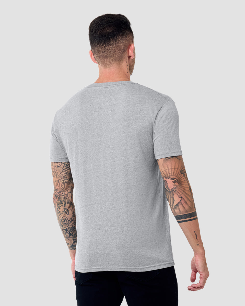 V-Neck Tee - Non-Branded-Grey-Regular-Back--Model---L