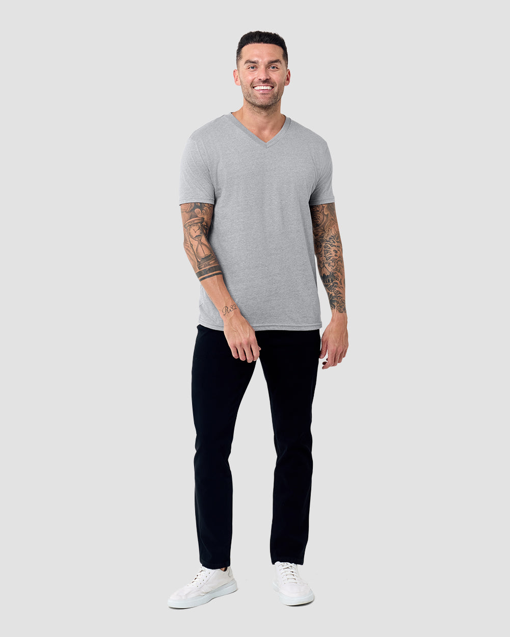 V-Neck Tee - Non-Branded-Grey-Reg-Regular-Full--Model---L