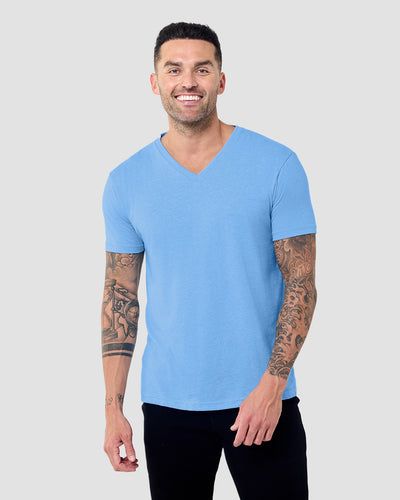 V-Neck Tee - Non-Branded-Heather Columbia Blue-Regular-Front--Model---L