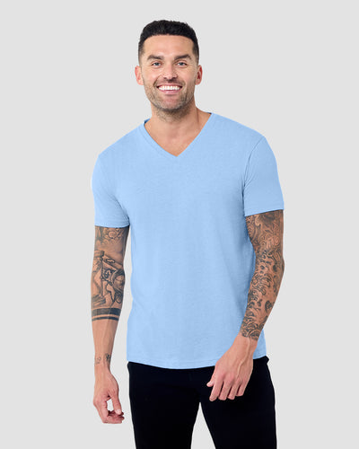 V-Neck Tee - Non-Branded-Heather Columbia Blue-Reg-Regular-Front--Model---L