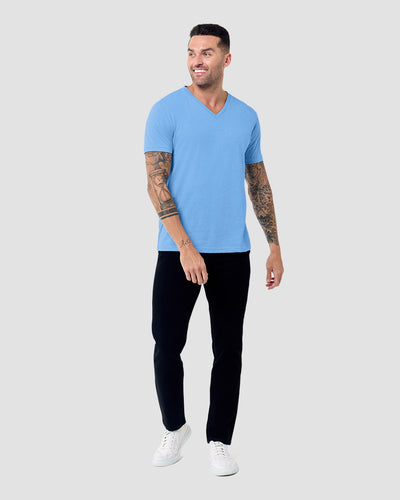 V-Neck Tee - Non-Branded-Heather Columbia Blue-Reg-Regular-Full--Model---L