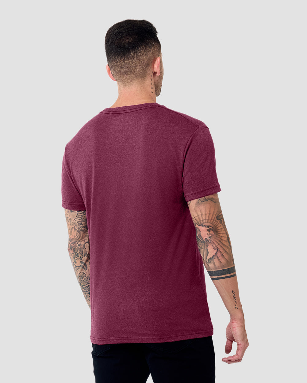 V-Neck Tee - Non-Branded-Maroon-Regular-Back--Model---L