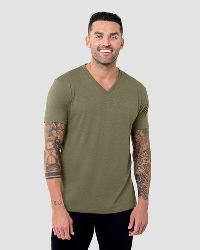 V-Neck Tee - Non-Branded-Olive Green-Tall-Regular-Front--Model---L