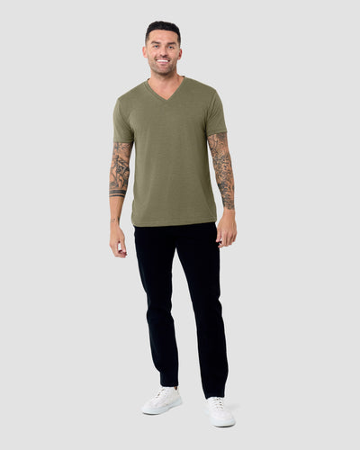 V-Neck Tee - Non-Branded-Olive Green-Reg-Regular-Full--Model---L