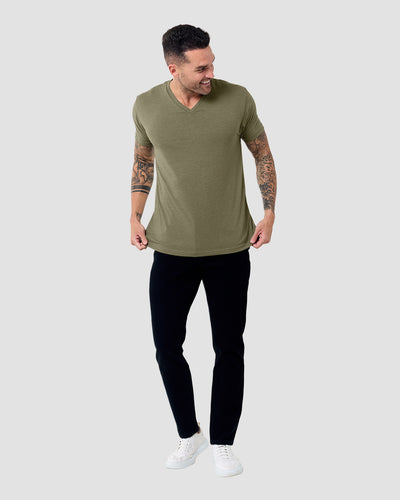 V-Neck Tee - Non-Branded-Olive Green-Tall-Regular-Full--Model---L
