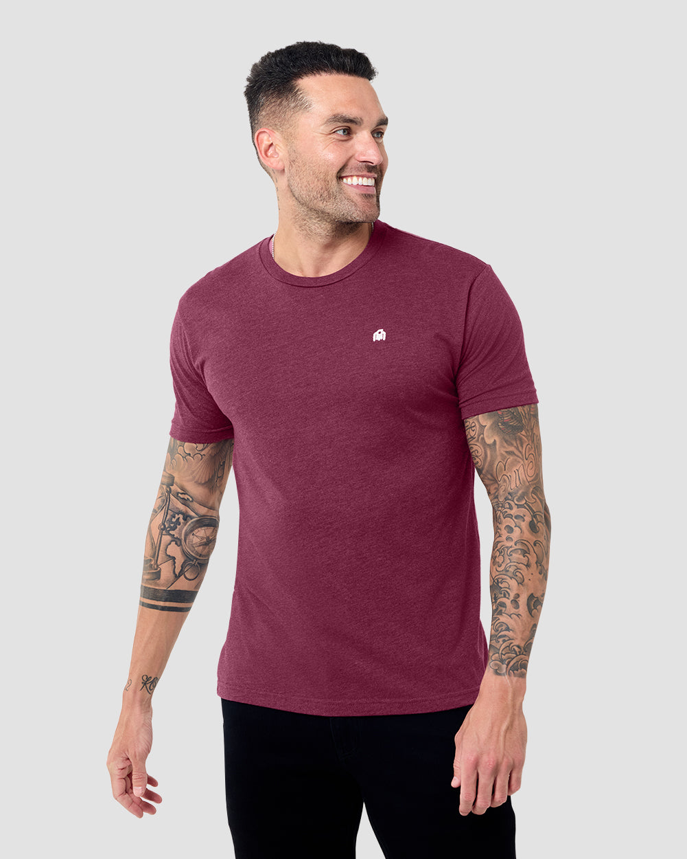 Basic Tee - Branded-Heather Maroon-Regular-Front--Model---L