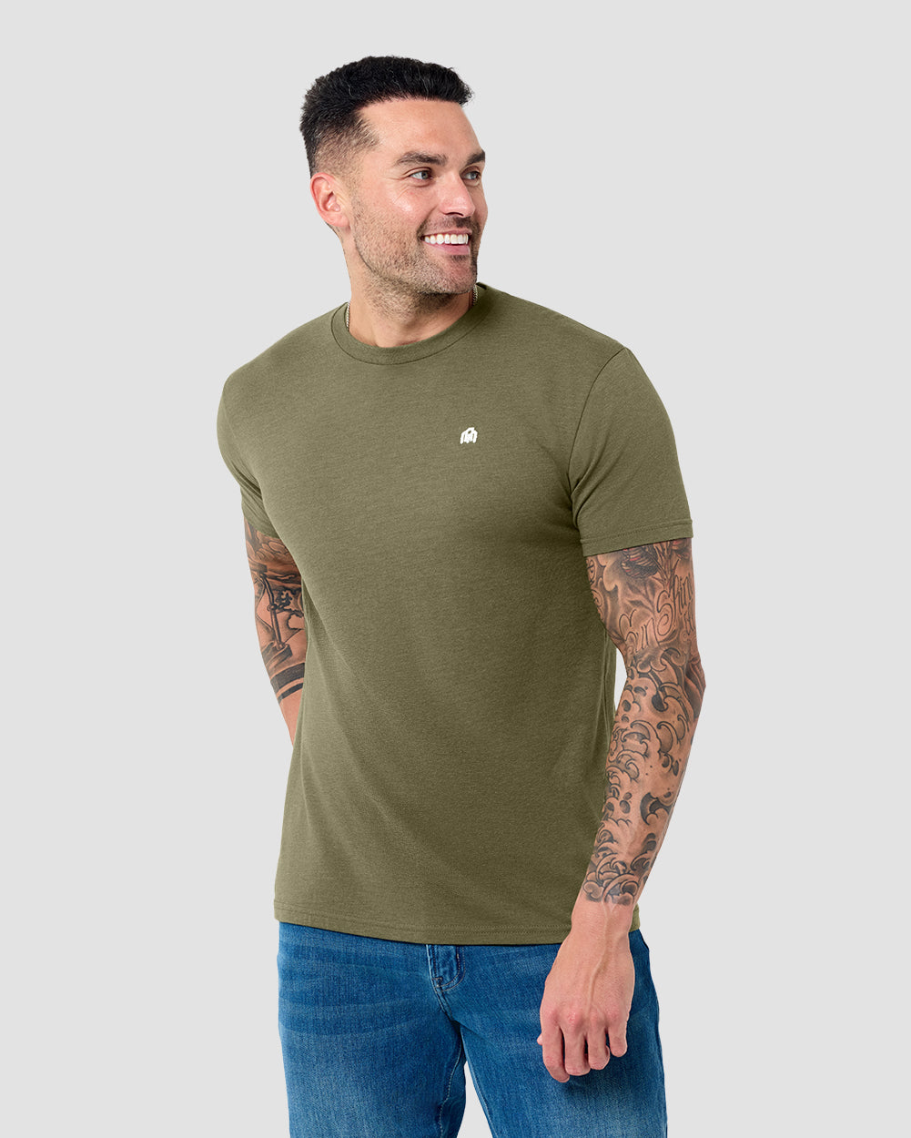 Basic Tee - Branded-Olive Green-Regular-Front--Model---L