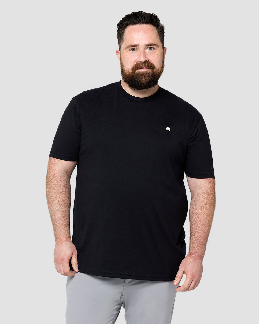 Basic Tee - Branded-Black-Front--Model---M-Plus