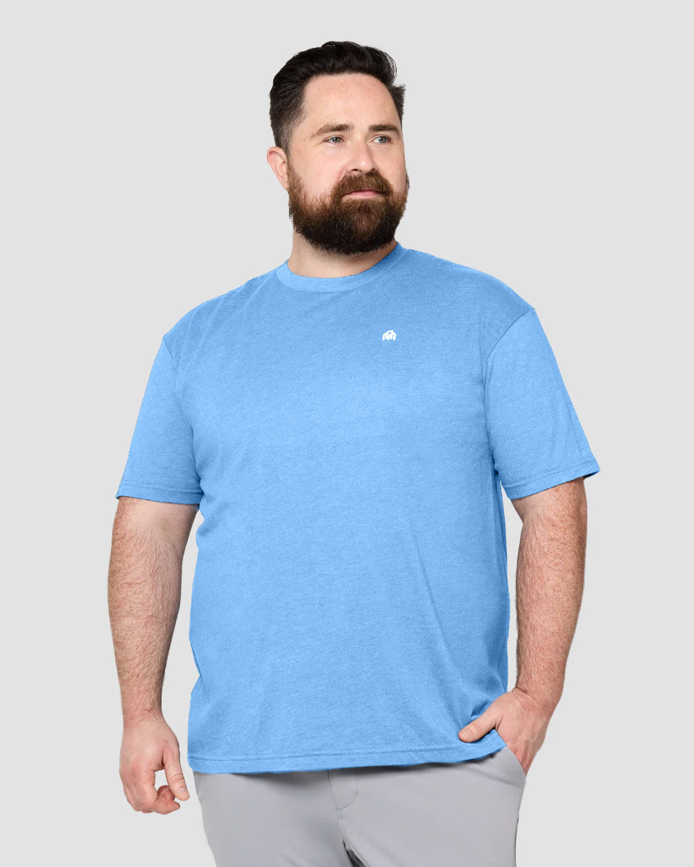 Basic Tee - Branded-Heather Columbia Blue-Reg-Regular-Front--Model---L