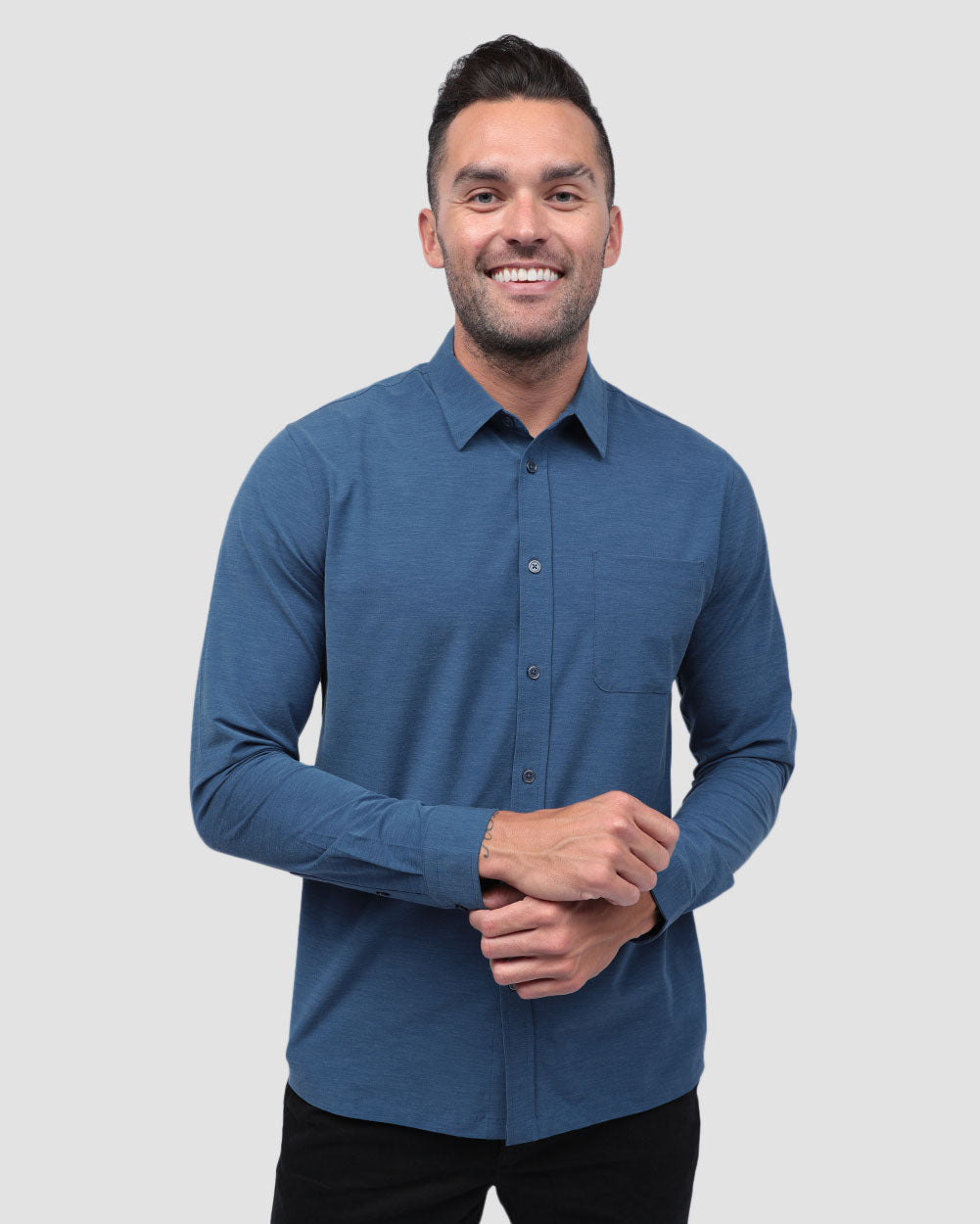 Long Sleeve Button Up-Cool Blue-Front--Zach---L