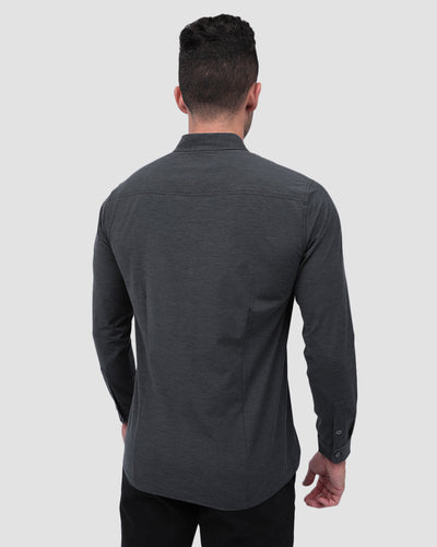 Long Sleeve Button Up-Black Heather-Back--Zach---L
