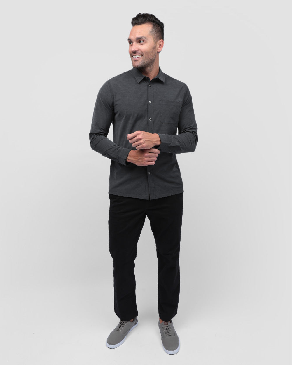 Long Sleeve Button Up-Black Heather-Full--Zach---L