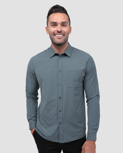 Long Sleeve Button Up-Indigo-Front--Zach---L