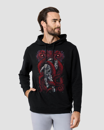 Cosmic Clash Hoodie-Black-Regular-Front--Model---L