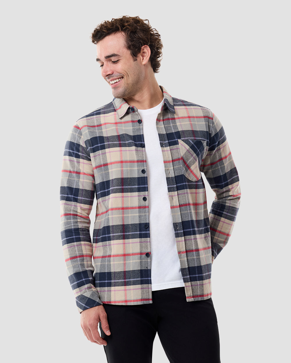Fairbanks Flannel-Beige Multi-Regular-Front--Model---L