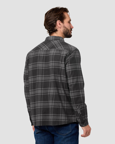 Fairbanks Flannel-Charcoal Two-Color Plaid-Regular-Back--Model---L