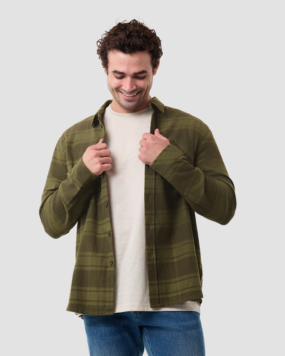 Fairbanks Flannel-Dark Olive-Regular-Front--Model---L