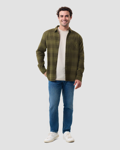 Fairbanks Flannel-Dark Olive-Regular-Full--Model---L