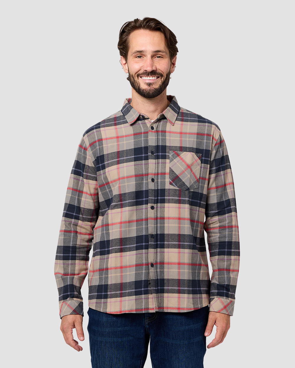 Fairbanks Flannel-Beige Multi-Regular-Front--Model---L