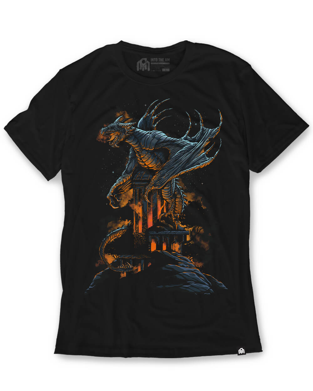 Fiery Guardian Tee-Black-Regular-Mock--Model---L