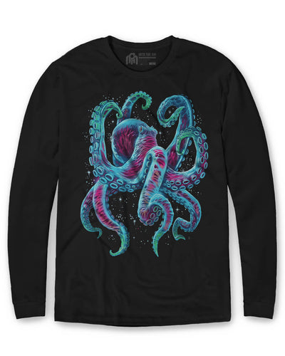 Gleaming Octo Glow-in-the-Dark Long Sleeve Tee-Black-Regular-Mock--Model---L